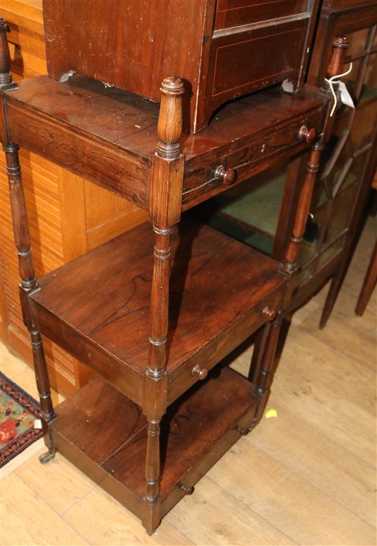 A Regency rosewood three tier whatnot W.53cm